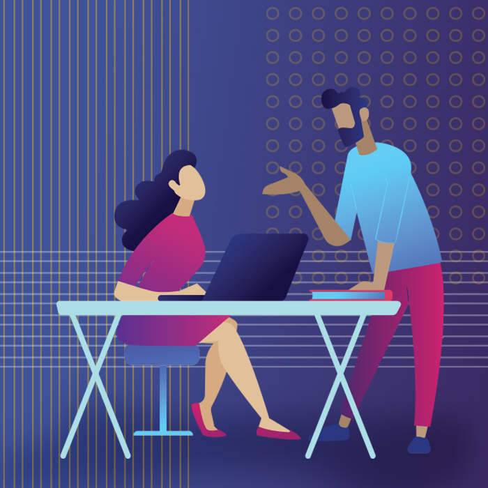 illustration of a man talking to a woman